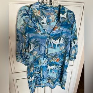 Hollis River Mens Button Up Shirt Hawaiian Sailboat Blue Orange Shirt Si…